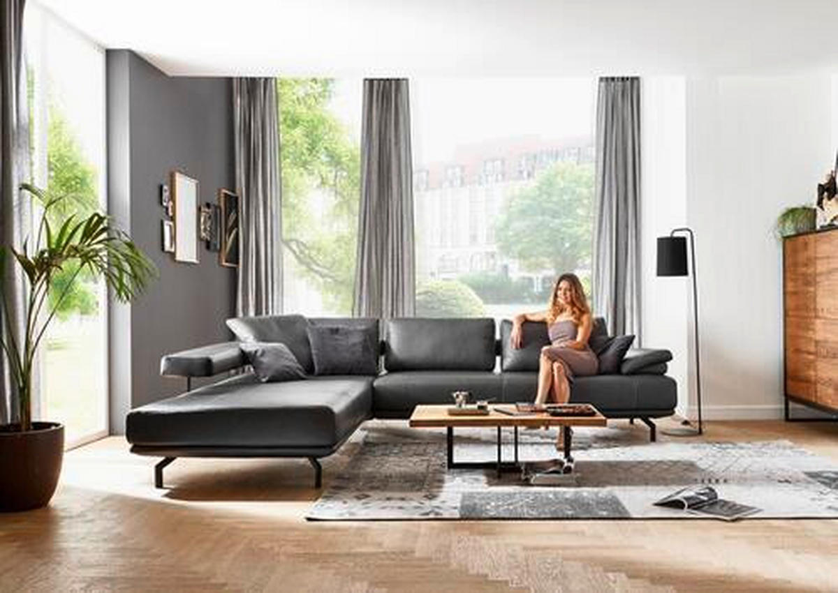 ECKSOFA in Echtleder Anthrazit  - Anthrazit, Design, Leder/Metall (325/255cm) - Dieter Knoll