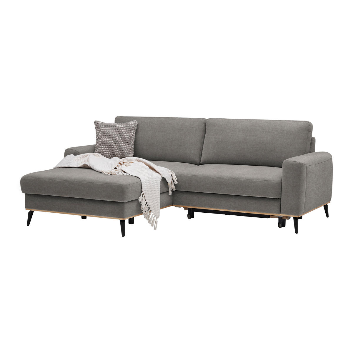 ECKSOFA in Chenille Taupe  - Taupe/Schwarz, Konventionell, Holz/Textil (167/234cm) - MID.YOU