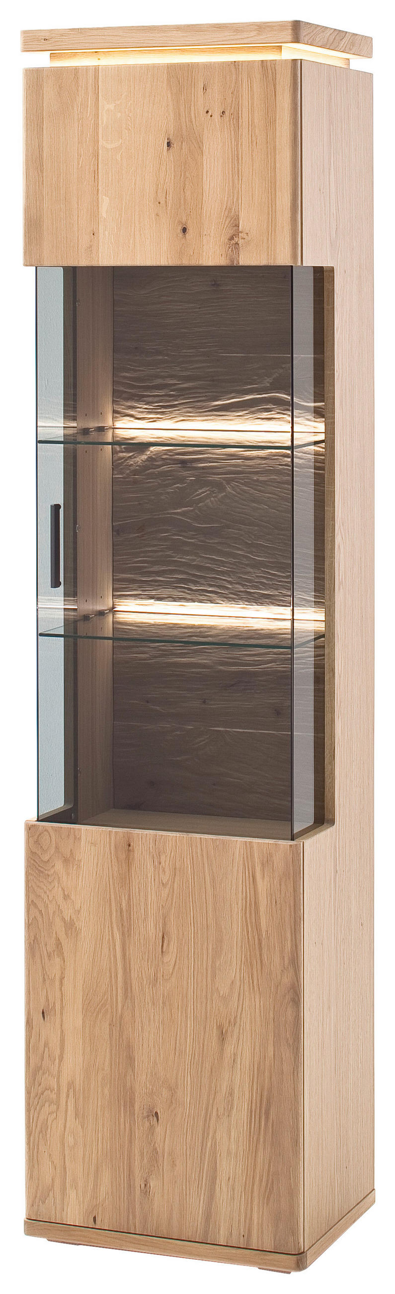 VITRINE ohne Beleuchtung, in furniert, massiv Balkeneiche Eiche Bianco  - Eiche Bianco/Grau, MODERN, Glas/Holz (50/204/37cm) - Livetastic