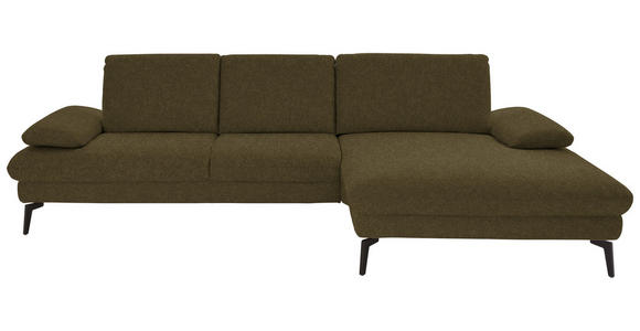 ECKSOFA in Chenille, Mikrofaser Olivgrün  - Schwarz/Olivgrün, Design, Textil/Metall (299/157cm) - Dieter Knoll