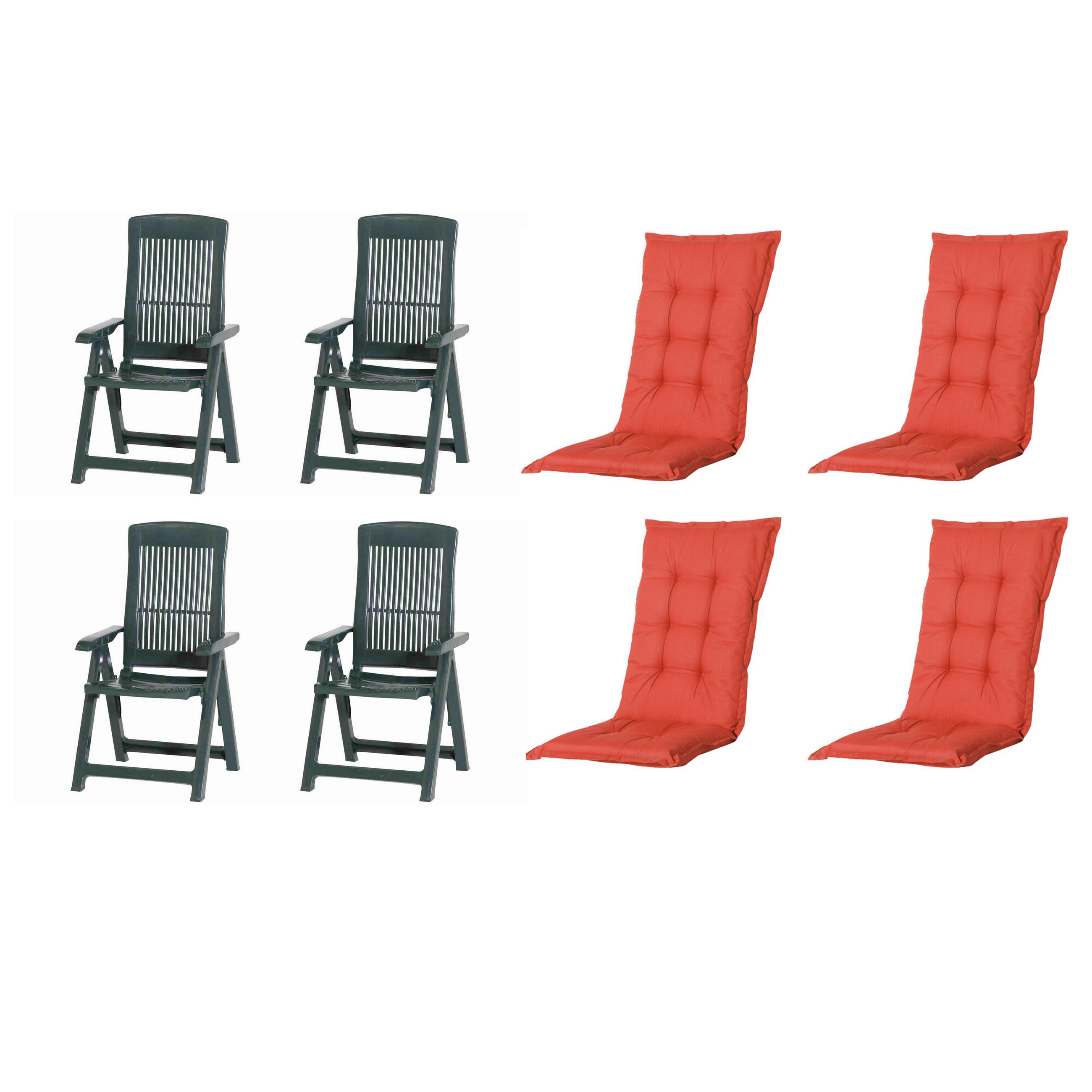 GARTENSTUHL-SET Kunststoff, Textil Grün, Rot  - Rot/Grün, MODERN, Kunststoff/Textil (44/111/50cm) - Gardenson