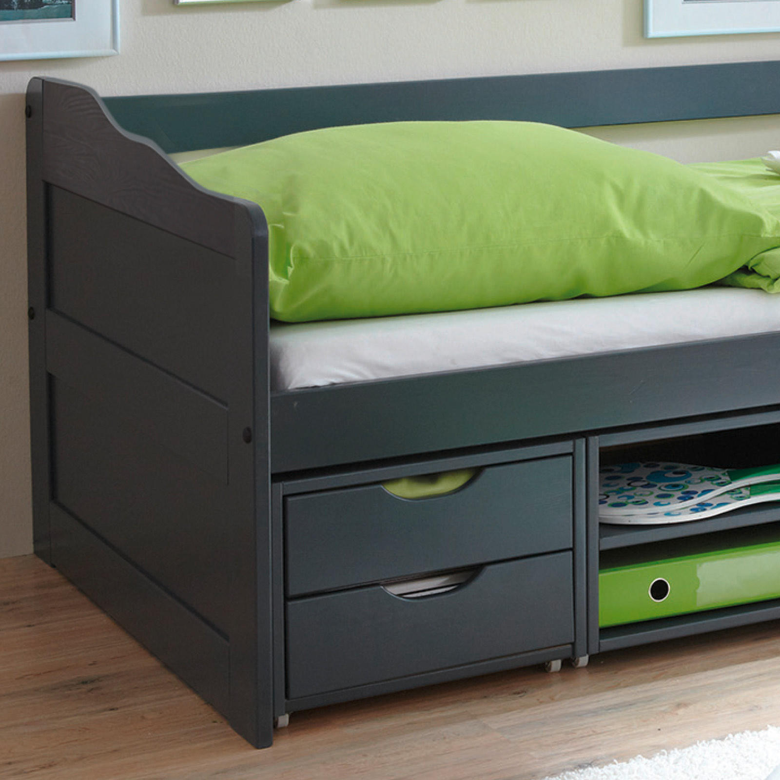 STAURAUMBETT 90/200 cm  in Dunkelgrau  - Dunkelgrau, MODERN, Holz (90/200cm) - MID.YOU