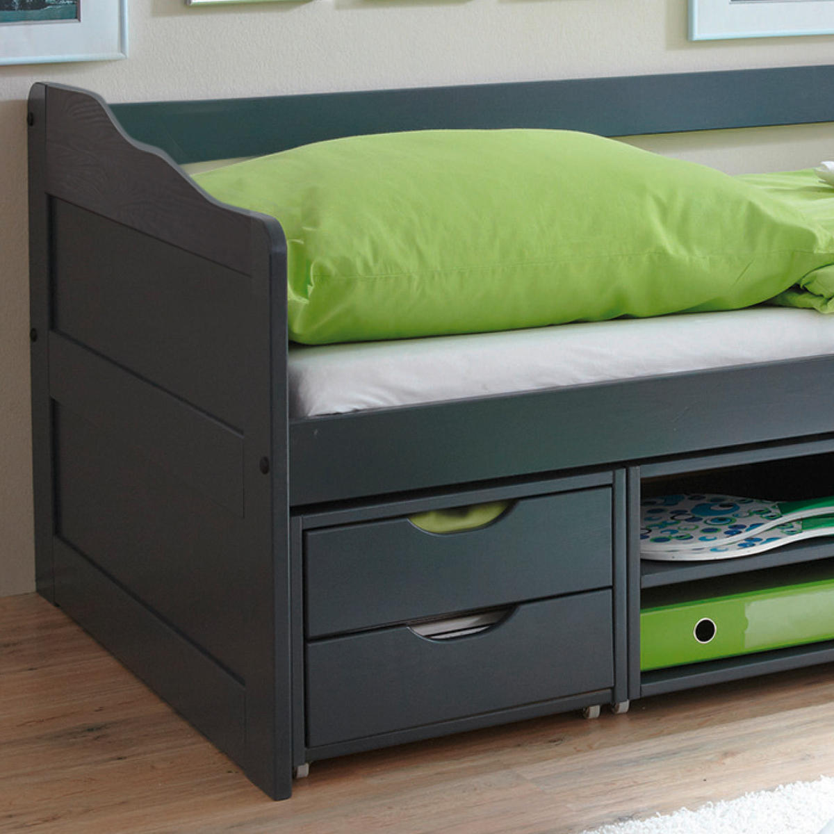 STAURAUMBETT 90/200 cm  in Dunkelgrau   - Dunkelgrau, Modern, Holz (90/200cm) - MID.YOU