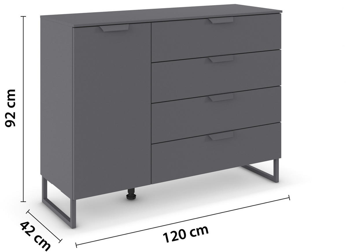 KOMMODE  in 120/92/42 cm  - Dunkelgrau, Design, Holzwerkstoff/Metall (120/92/42cm) - Carryhome