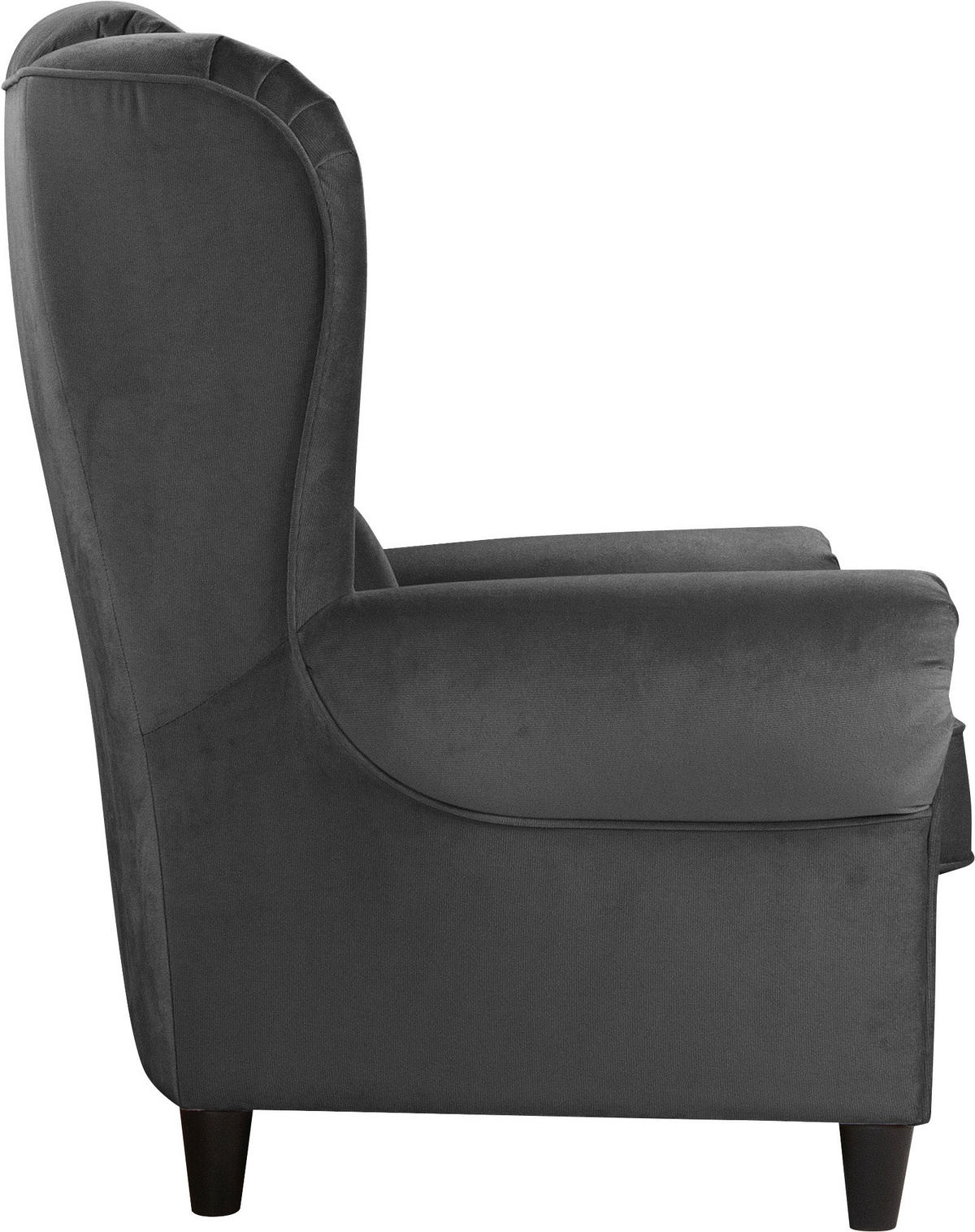OHRENSESSEL in Plüsch Anthrazit  - Anthrazit/Schwarz, Design, Holz/Textil (94/112/92cm) - MID.YOU