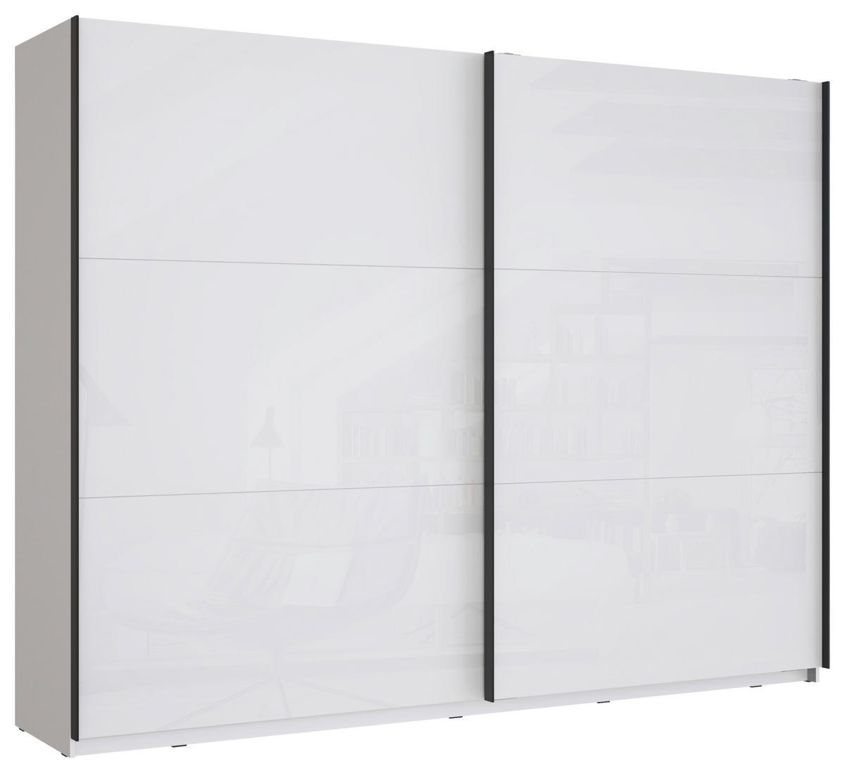 OMARA Z DRSNIMI VRATI, bela, bela, visoki sijaj  - črna/bela, Moderno, kovina/leseni material (269,9/209,7/61,2cm) - Carryhome