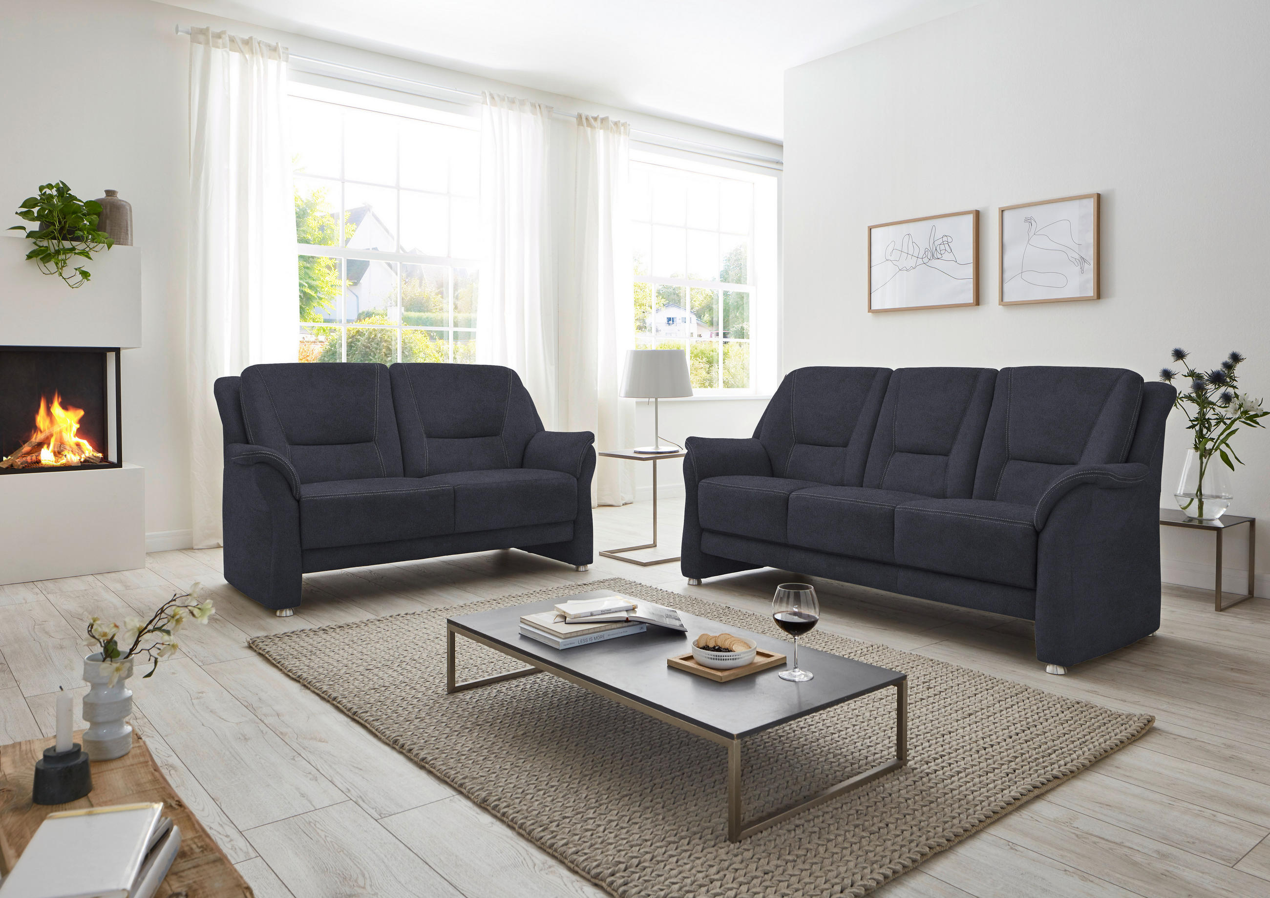 2,5-SITZER in Mikrofaser Dunkelblau  - Beige/Alufarben, Konventionell, Textil/Metall (172/100/89cm) - Beldomo Comfort