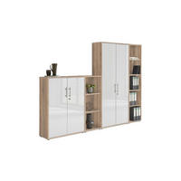 AKTENSCHRANK Sonoma Eiche, Weiß Hochglanz  - Weiß Hochglanz/Sonoma Eiche, MODERN, Holzwerkstoff (257/186/33cm) - MID.YOU