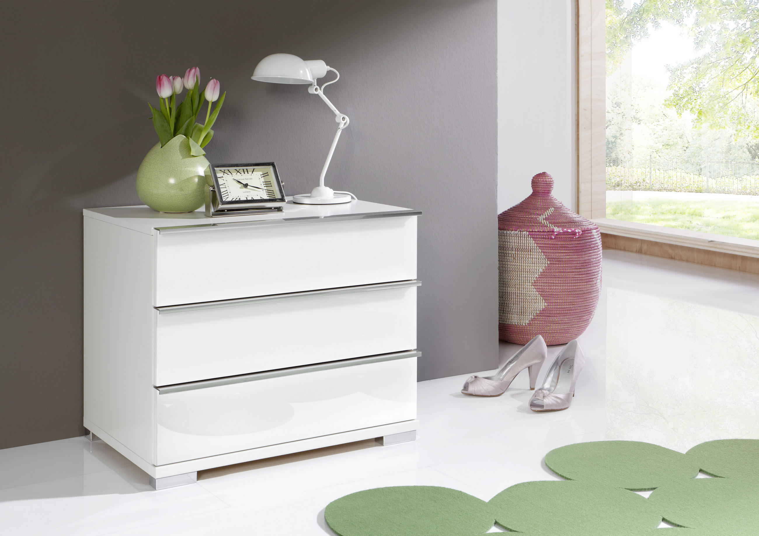 NACHTSCHRANK 60/53/42 cm - Chromfarben/Weiß, Basics, Glas/Holzwerkstoff (60/53/42cm) - Venda