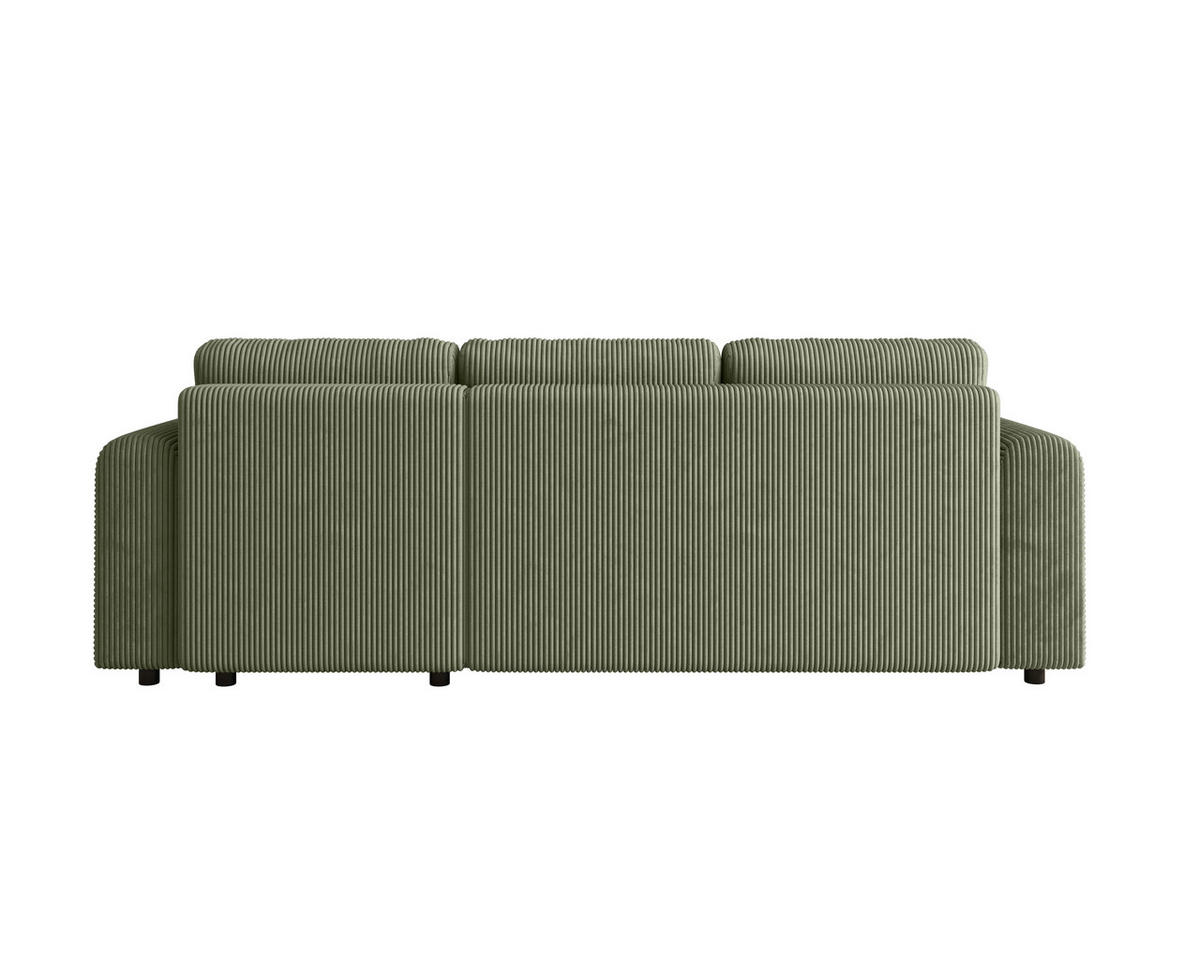 ECKSOFA inkl. Funktionen Salbeigrün Cord  - Salbeigrün/Schwarz, KONVENTIONELL, Kunststoff/Textil (260/200cm) - Xora
