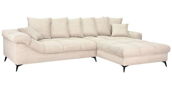 ECKSOFA Naturfarben Cord Rückenkissen, Armlehnenkissen, Rücken echt  - Schwarz/Naturfarben, KONVENTIONELL, Textil/Metall (332/231cm) - Carryhome