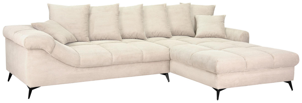 ECKSOFA Naturfarben Cord Rückenkissen, Armlehnenkissen, Rücken echt  - Schwarz/Naturfarben, KONVENTIONELL, Textil/Metall (332/231cm) - Carryhome