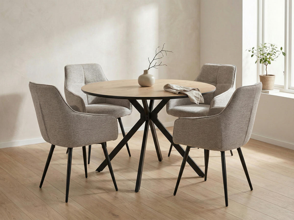 ARMLEHNSTUHL-SET 2 Stück  in Stahl Mikrofaser  - Beige/Schwarz, MODERN, Textil/Metall (53/85/62cm) - MID.YOU