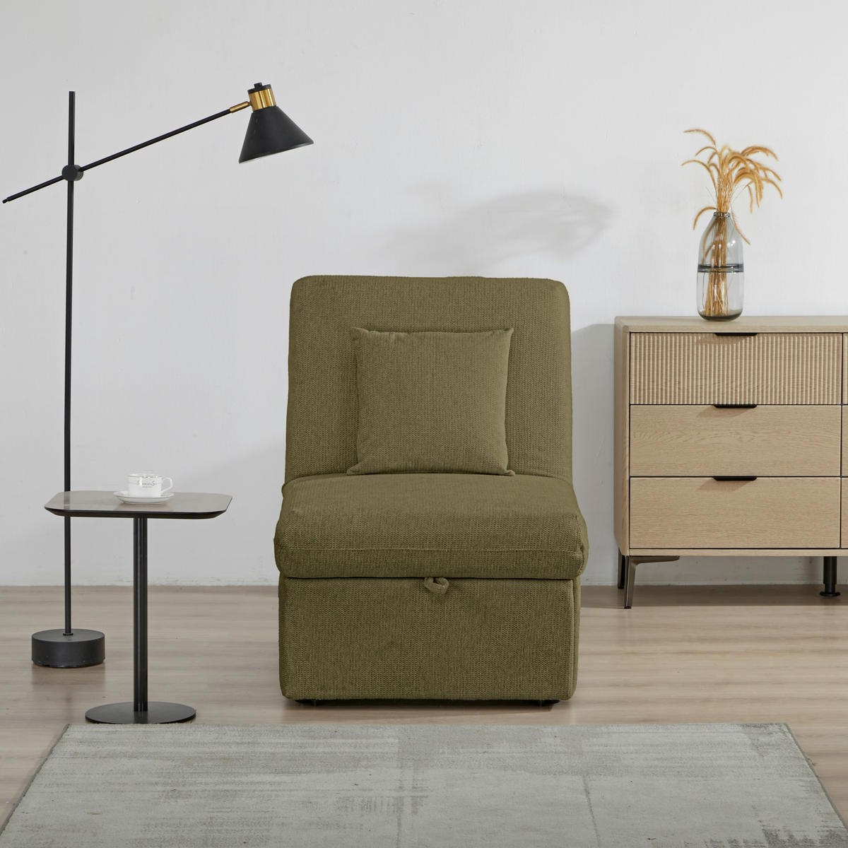 SCHLAFSESSEL Samt Olivgrün    - Schwarz/Olivgrün, Design, Holz/Kunststoff (70/95/97cm) - Livetastic