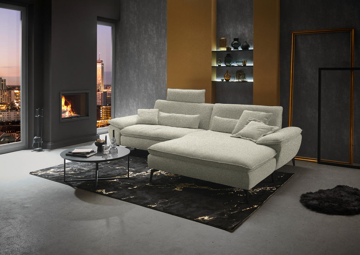 ECKSOFA in Webstoff Beige  - Beige/Schwarz, Design, Textil/Metall (295/197cm) - Valdera