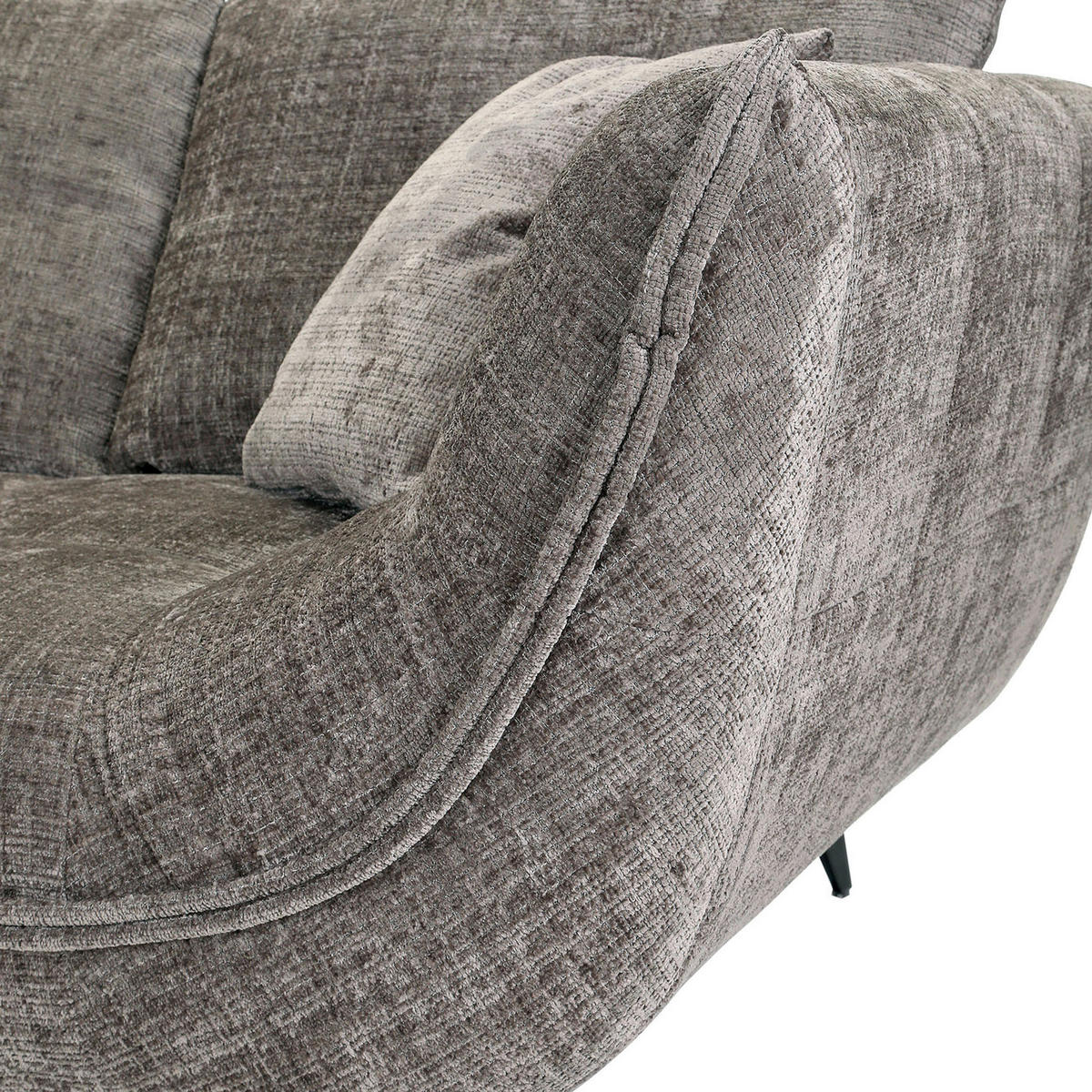 ECKSOFA Lavos Graubraun Chenille Zierkissen, Rückenkissen, Rücken echt  - Graubraun/Schwarz, Design, Textil/Metall (185/296cm) - Lomoco