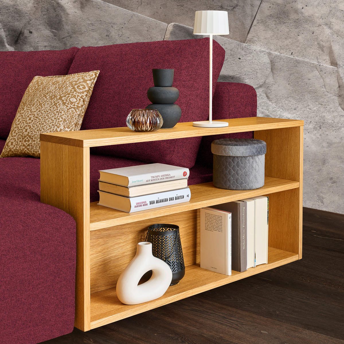 ECKSOFA in Flachgewebe Rot  - Eichefarben/Rot, Design, Holz/Textil (307/190cm) - Joka