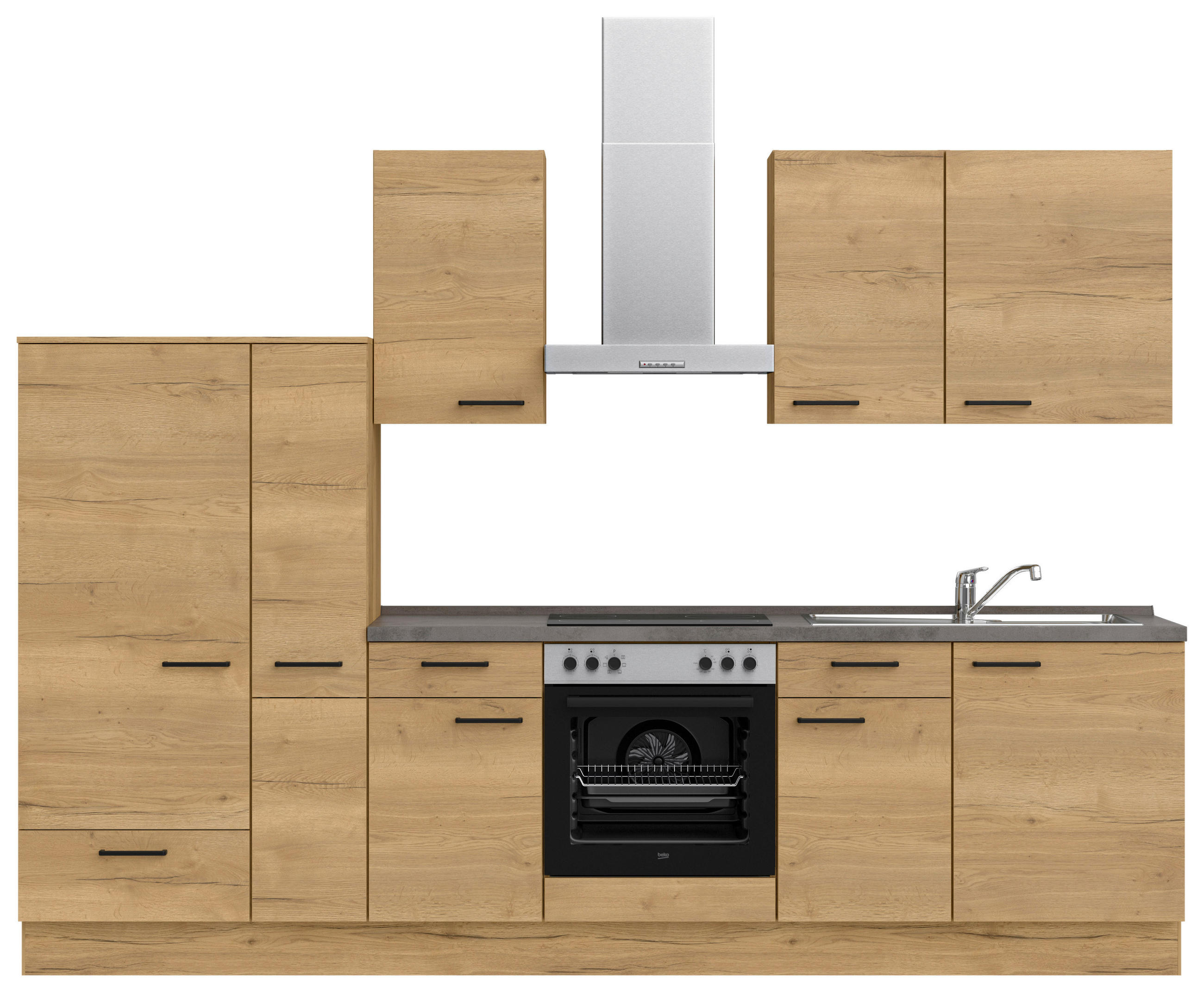 KÜCHENLEERBLOCK 300 cm   in Eichefarben, Schieferfarben  - Schieferfarben/Eichefarben, MODERN, Holzwerkstoff/Metall (300cm) - Nobilia