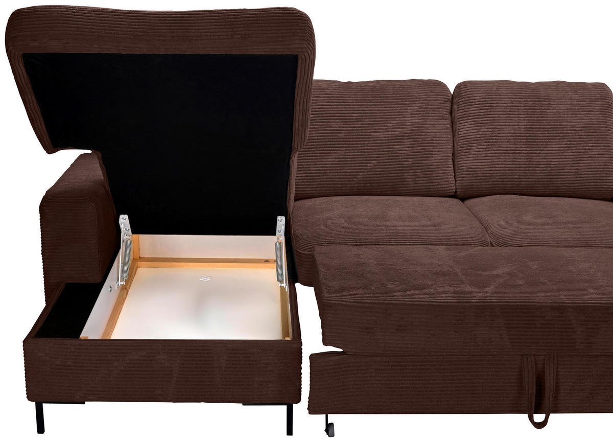 WOHNLANDSCHAFT Dunkelbraun Cord  - Dunkelbraun/Schwarz, KONVENTIONELL, Textil/Metall (148/303/197cm) - Carryhome