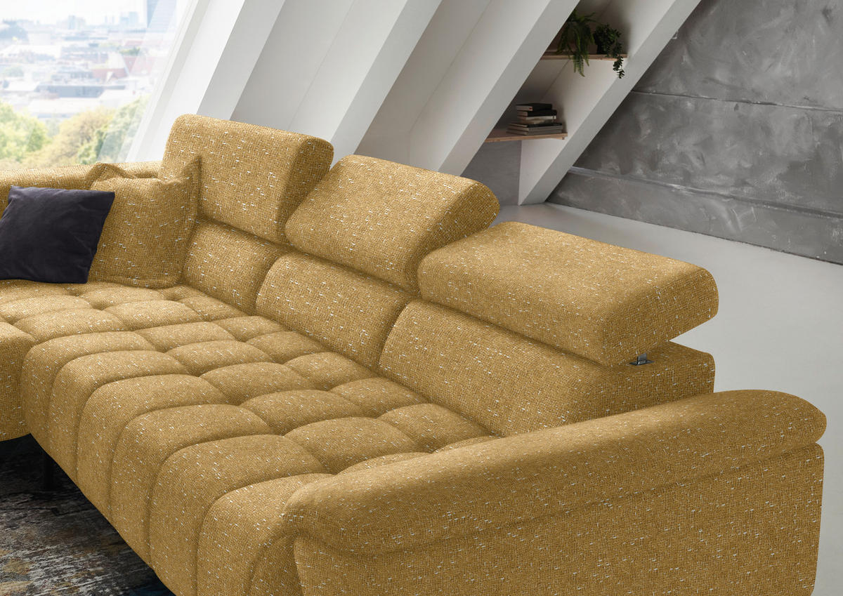 ECKSOFA in Chenille Currygelb  - Currygelb/Schwarz, Design, Textil/Metall (222/323cm) - Beldomo Style