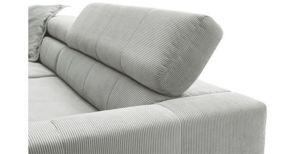ECKSOFA Hellgrau Feincord Rücken echt, Kopfteilverstellung, Sitzvorzug  - Hellgrau/Schwarz, KONVENTIONELL, Textil/Metall (219/311cm) - Hom`in