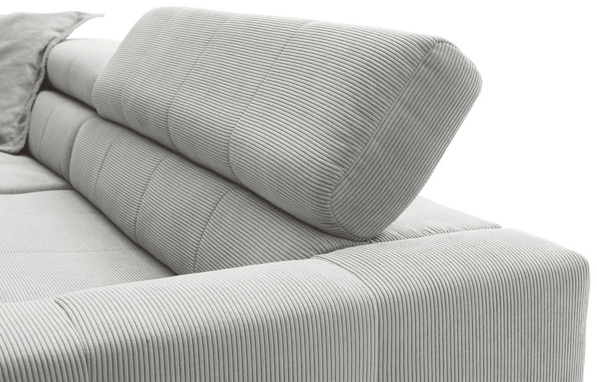 ECKSOFA in Feincord Hellgrau  - Hellgrau/Schwarz, Konventionell, Textil/Metall (219/311cm) - Hom`in