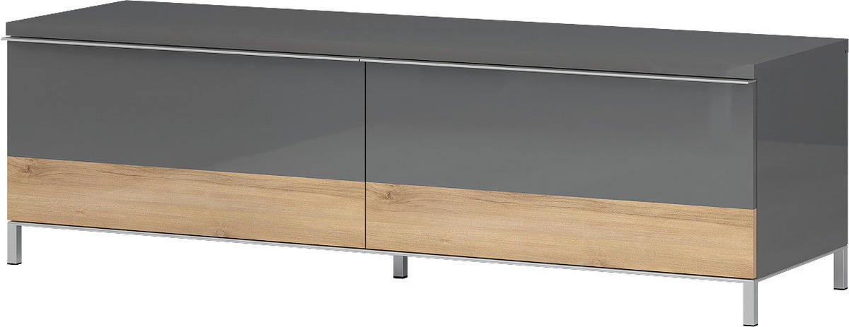 TV KOMODA boja oraha, antracit visoki sjaj  - boja oraha/boja nikla, Dizajnerski, metal/pločasti materijal (152/46/45cm)