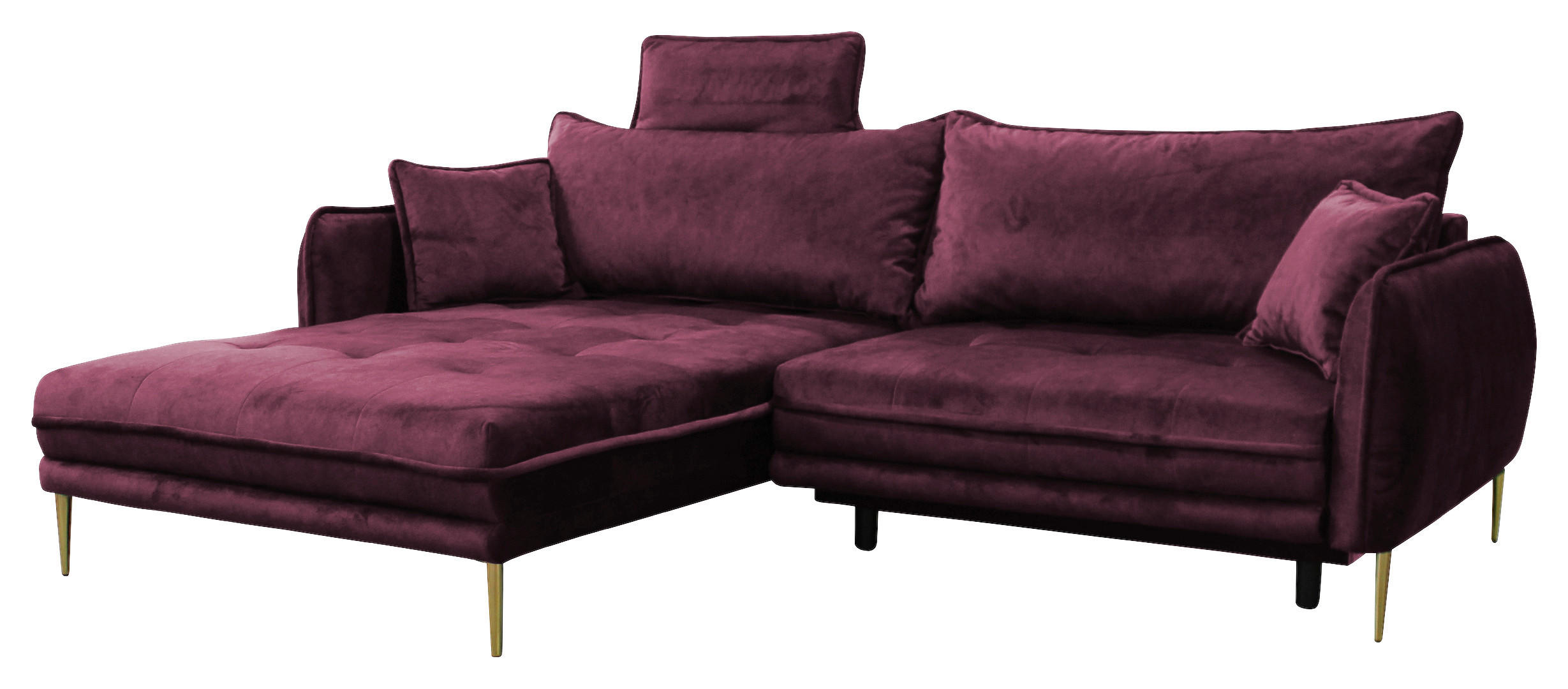 ECKSOFA Weinrot Velours  - Weinrot/Goldfarben, Design, Textil/Metall (196/264cm) - MID.YOU