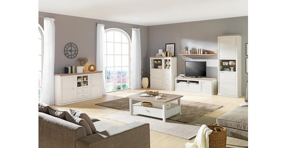 WOHNWAND in Grau, Kieferfarben - Weiß/Grau, LIFESTYLE, Glas/Holzwerkstoff (329,4/209,2/50cm) - Hom`in