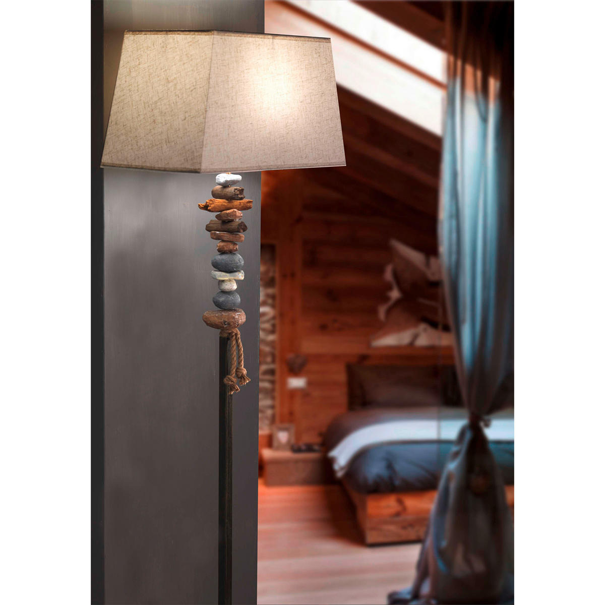 STEHLEUCHTE 45/25/170 cm    - Schwarz/Weiß, Natur, Textil/Stein (45/25/170cm)
