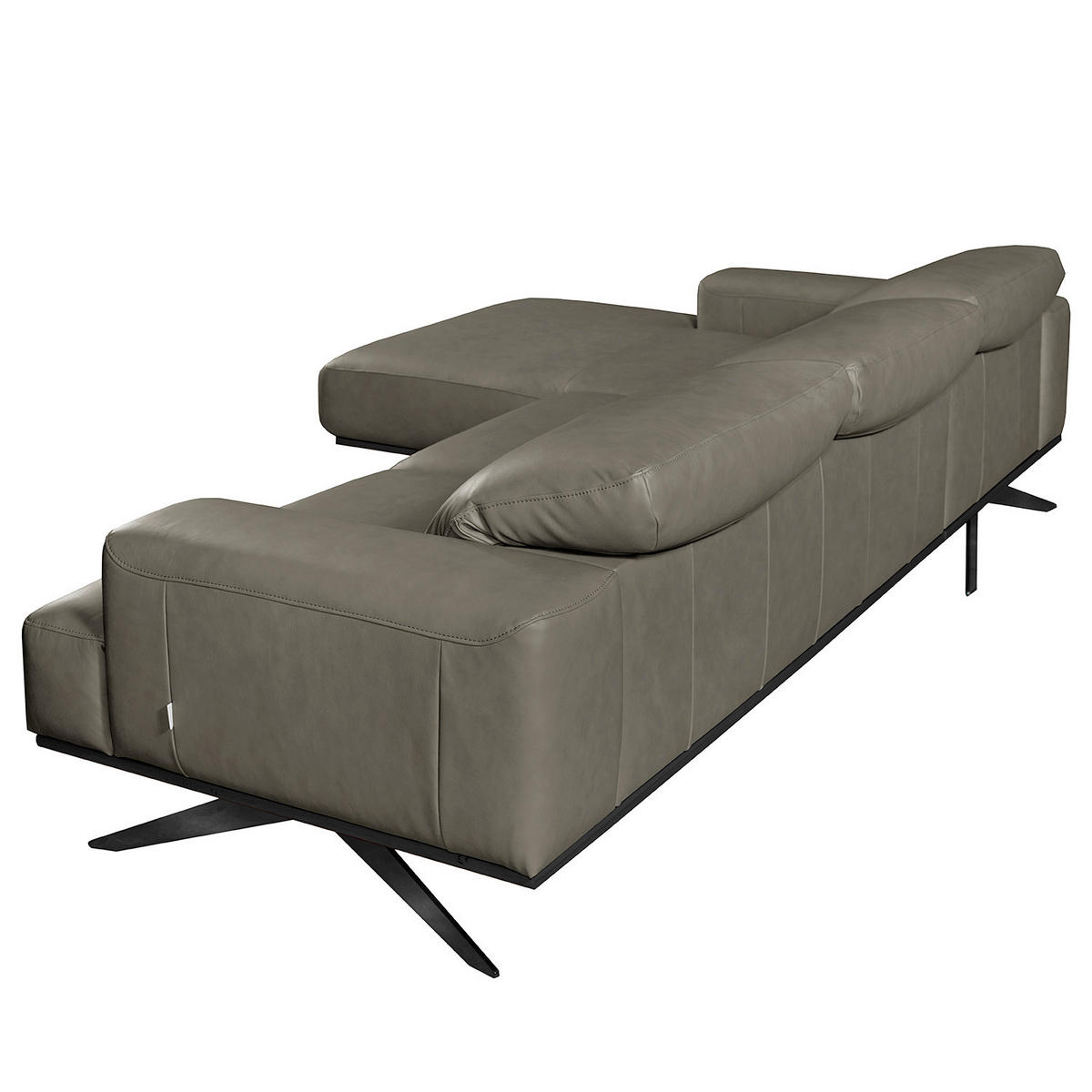 ECKSOFA  in Echtleder Grau Rücken echt, Kopfteilverstellung  187/295 cm  - Schwarz/Grau, Design, Leder/Metall (187/295cm) - Livetastic
