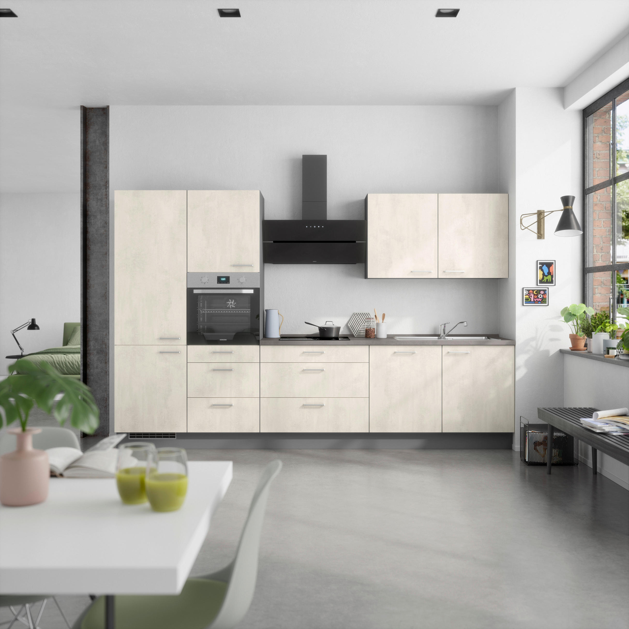 KÜCHENBLOCK Riva 330 cm  in Weiß, Schieferfarben  - Schieferfarben/Edelstahlfarben, MODERN, Holzwerkstoff/Metall (330cm) - Nobilia