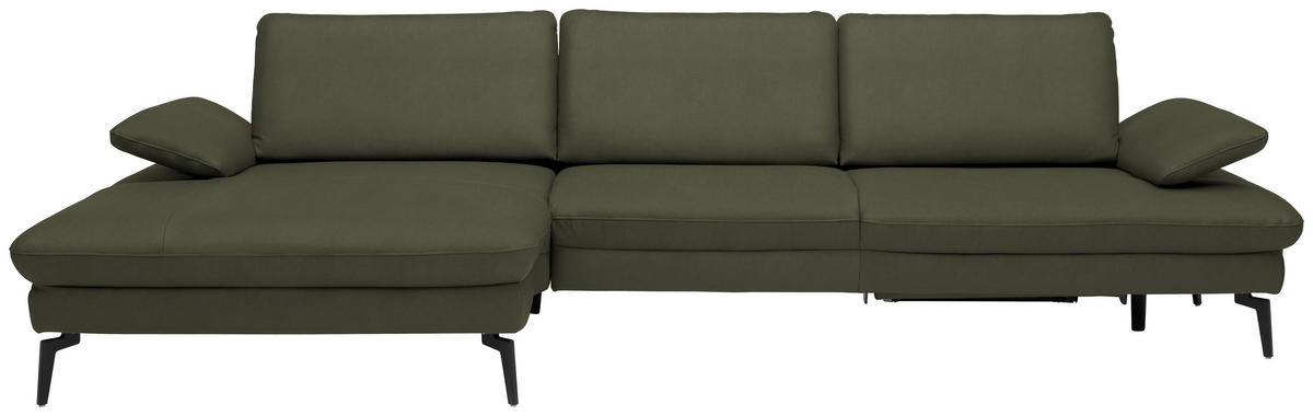 ECKSOFA in Echtleder Grau, Grün  - Schwarz/Grau, Design, Leder/Metall (157/325cm) - Dieter Knoll