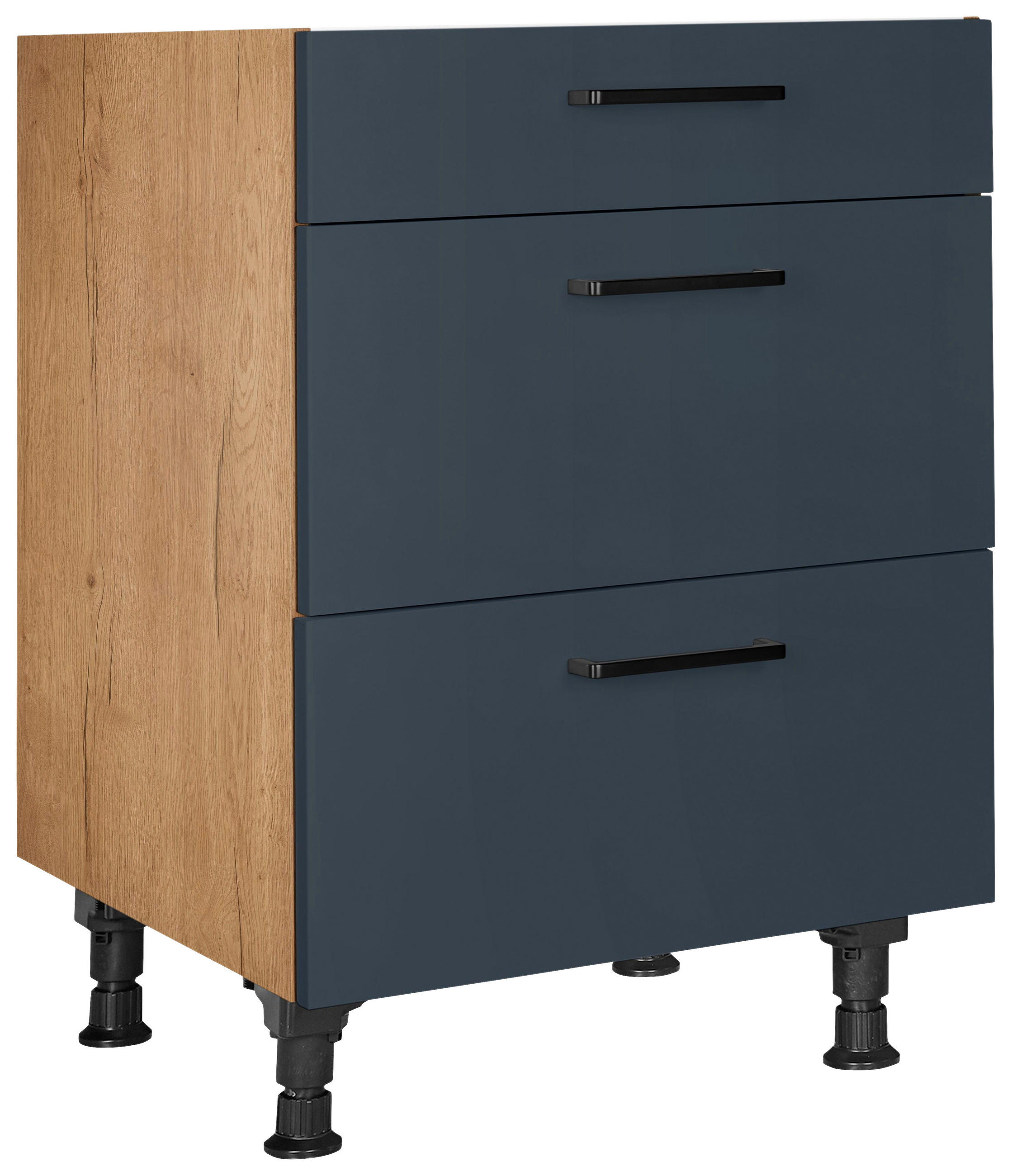 Nobilia Schubkastenunterschrank Easytouch Blau, Eiche 60x87x56 cm