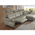 ECKSOFA in Echtleder Hellgrau  300/157 cm  - Hellgrau/Schwarz, Design, Leder/Metall (300/157cm) - Dieter Knoll