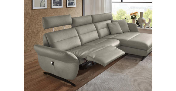 ECKSOFA in Echtleder Hellgrau  300/157 cm  - Hellgrau/Schwarz, Design, Leder/Metall (300/157cm) - Dieter Knoll