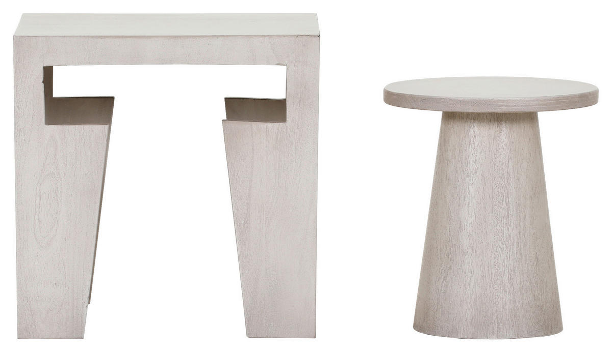BEISTELLTISCHSET Mangoholz massiv rechteckig Weiß  - Weiß, Design, Holz (50/40/50cm) - Carryhome