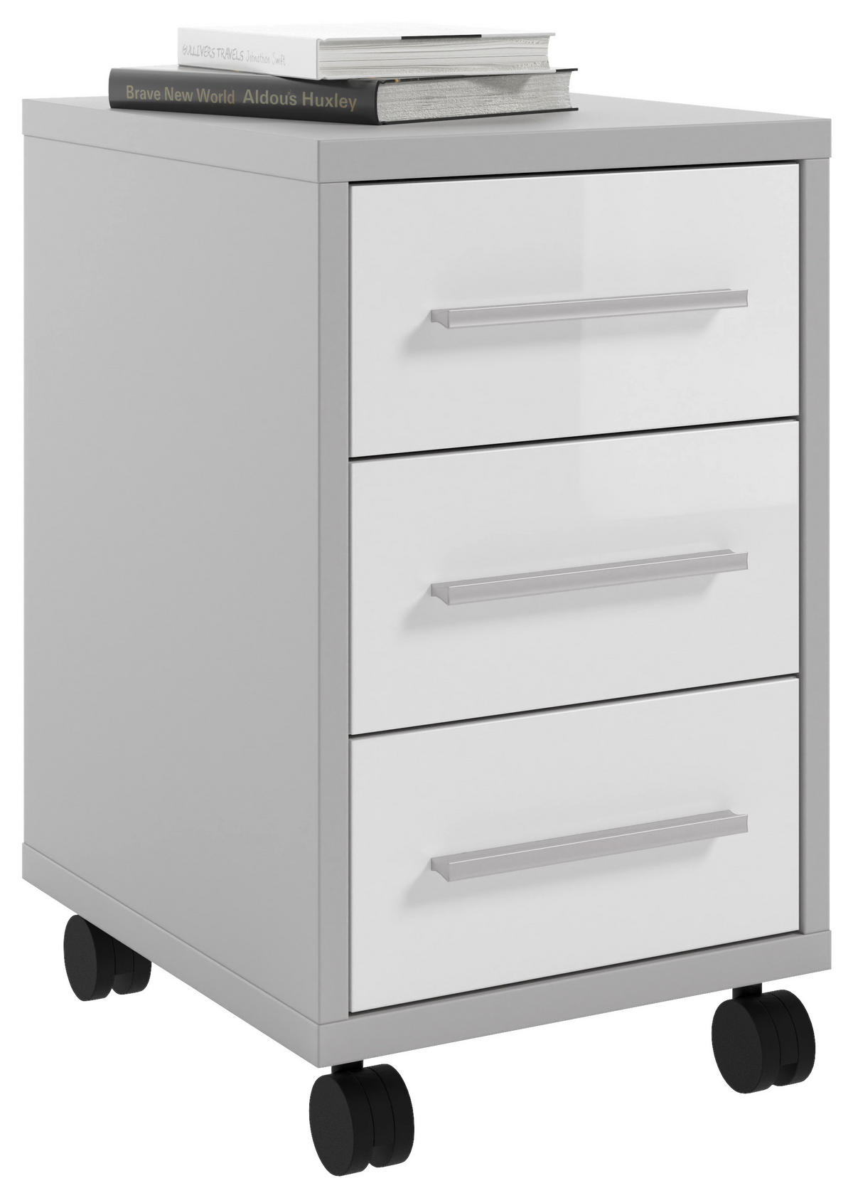 ROLLCONTAINER Weiß, Hellgrau  - Hellgrau/Alufarben, MODERN, Glas/Holzwerkstoff (41,6/68,6/50,2cm)