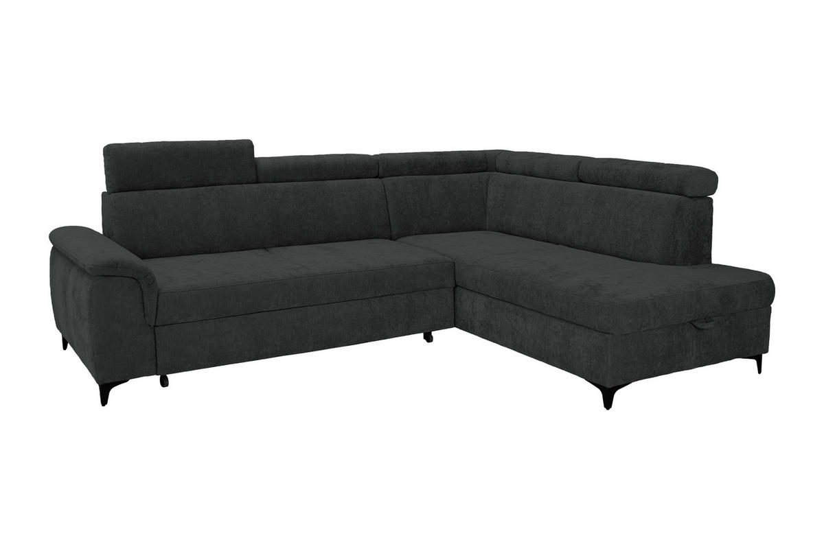 ECKSOFA Schwarz Chenille Bettkasten, Schlaffunktion, Rücken echt, Kopfteilverstellung, Liegefläche im Originalstoff  - Schwarz, KONVENTIONELL, Textil/Metall (265/206cm) - Carryhome