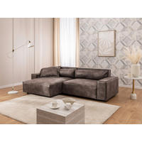 ECKSOFA Curduroy in Lederlook Graubraun Rückenkissen  251/142 cm  - Graubraun/Schwarz, Design, Kunststoff/Textil (251/142cm) - P & B