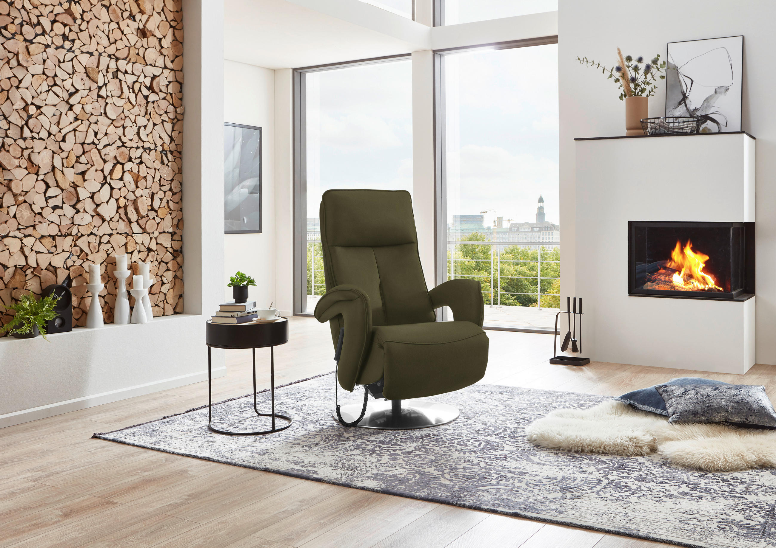 RELAXSESSEL in Leder Olivgrün  - Chromfarben/Olivgrün, Design, Leder/Metall (77/110/87cm) - Valdera