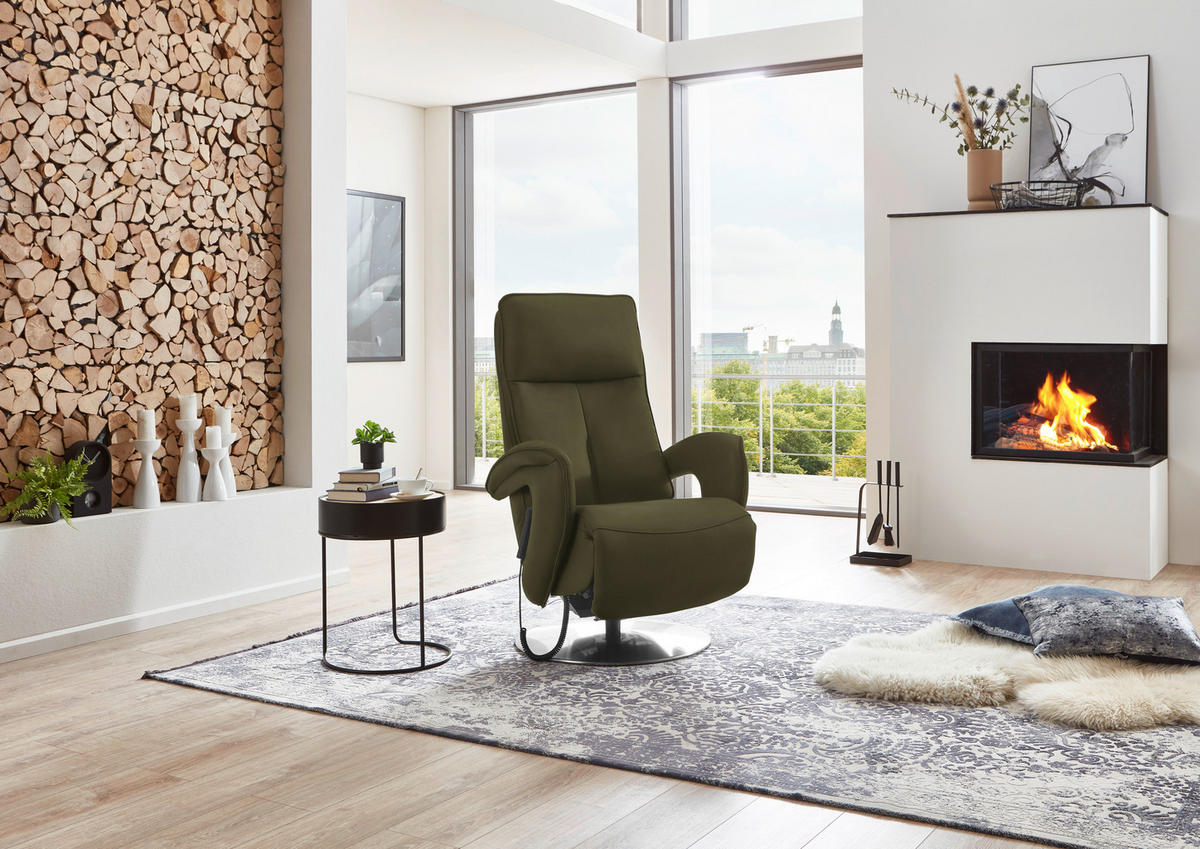 RELAXSESSEL in Leder Olivgrün  - Chromfarben/Olivgrün, Design, Leder/Metall (77/110/87cm) - Valdera