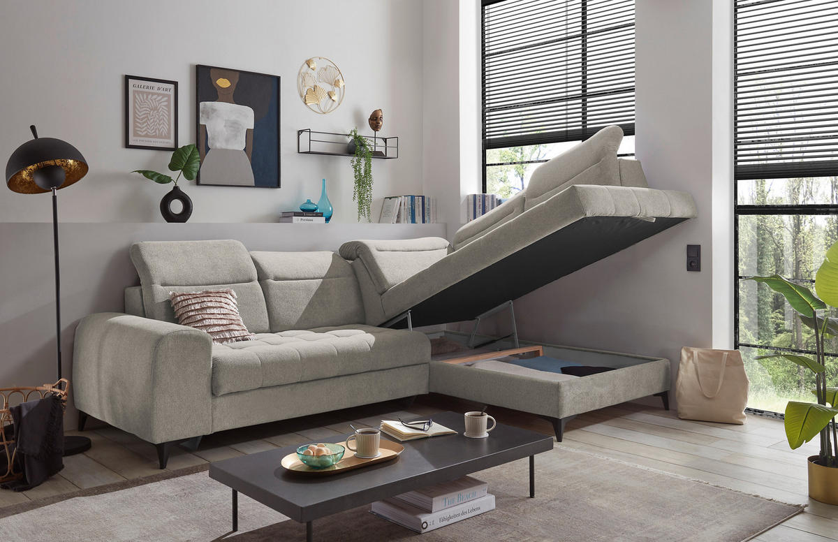ECKSOFA in Webstoff Grau  - Schwarz/Grau, Konventionell, Kunststoff/Textil (282/200cm) - MID.YOU