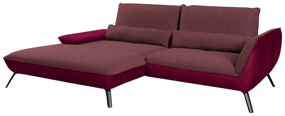 ECKSOFA in Flachgewebe Rot  - Rot/Schwarz, Design, Textil/Metall (191/273cm) - Moderano