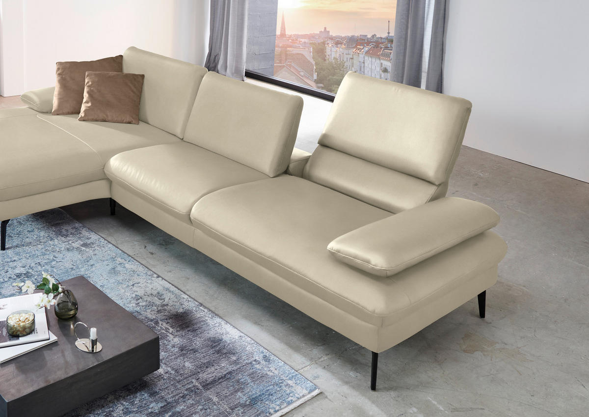 ECKSOFA in Echtleder Naturfarben  157/325 cm  - Schwarz/Naturfarben, Design, Leder/Metall (157/325cm) - Dieter Knoll