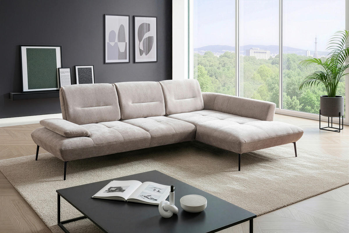 ECKSOFA  in Chenille Taupe  320/190 cm  - Taupe/Schwarz, Design, Textil/Metall (320/190cm) - Moderano