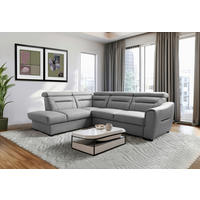ECKSOFA  in Lederlook Echtleder Platinfarben  - Platinfarben/Wengefarben, Design, Leder/Holz (212/260cm) - Celina Home
