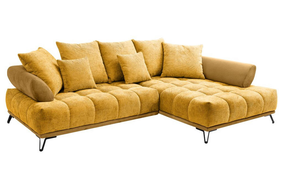 HÖRNSOFFA i chenille currygul  - currygul/svart, Modern, metall/textil (262/184cm) - MID.YOU