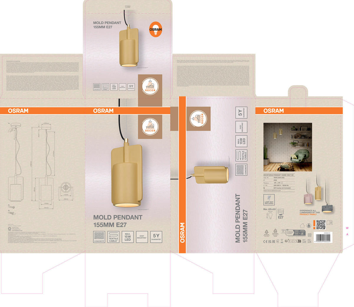 HÄNGELEUCHTE 15.5/150 cm   - Goldfarben, Basics, Stein (15.5/150cm) - Osram