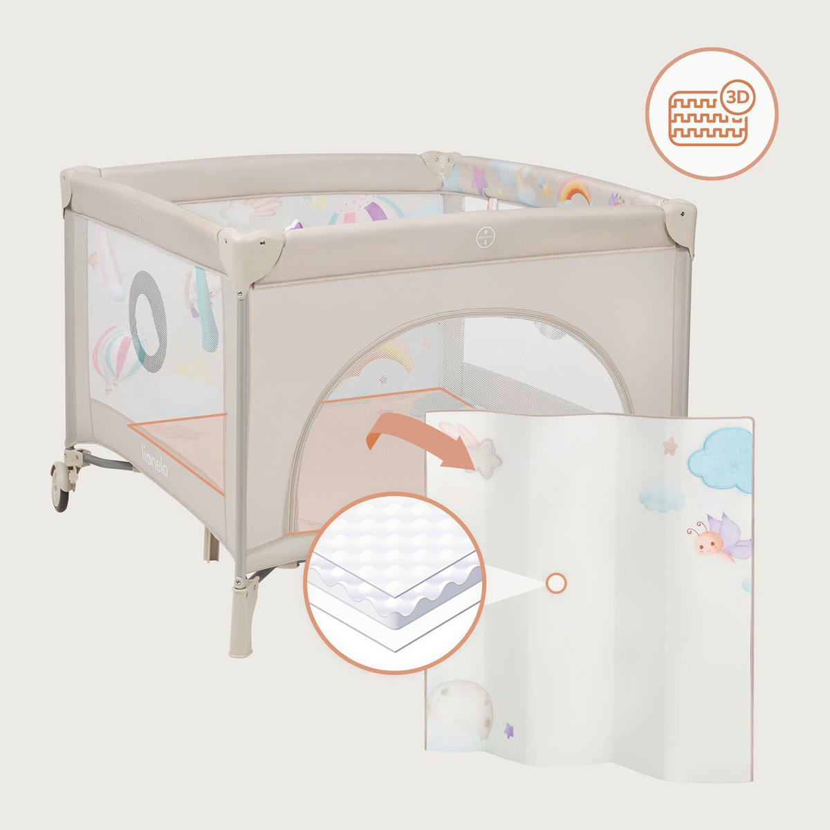 LAUFGITTER Mille Plus  100/100/77 cm  - Beige, Basics, Textil (100/100/77cm) - Lionelo